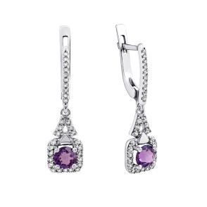 Серебряные серьги-подвески с аметистом и фианитами (2107/1р-AMET)
