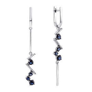 Серебряные серьги-подвески с сапфиром и фианитами (2362/1р-NSPH)