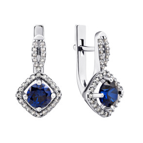 Серебряные серьги с сапфиром и фианитами (2095/1р-HSPH)