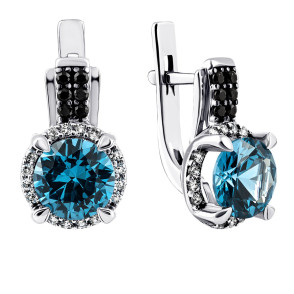 Серьги с кварцем London blue и фианитами (2140чб/1р-QLB)