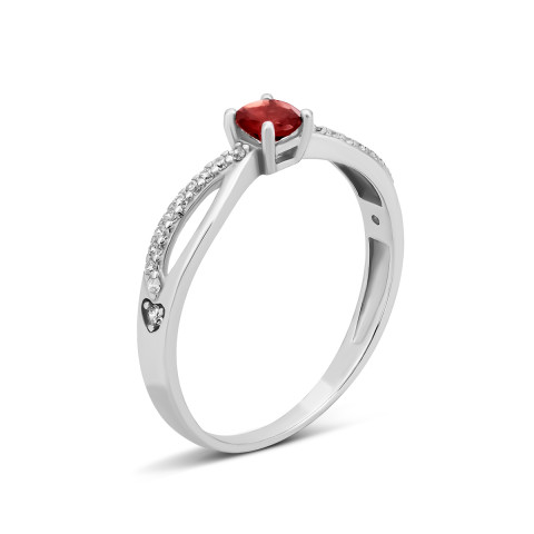 Срібна каблучка з гранатом і фіанітами (1183К.г.Rh)
