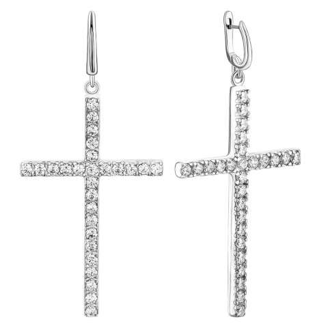 Срібні сережки-підвіски Хрестики з фіанітами (1293С.Rh)