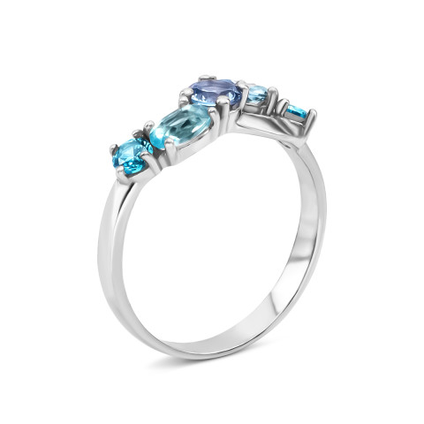 Срібна каблучка з блакитним кварцом та фіанітами (1321/1р-QLBQS)