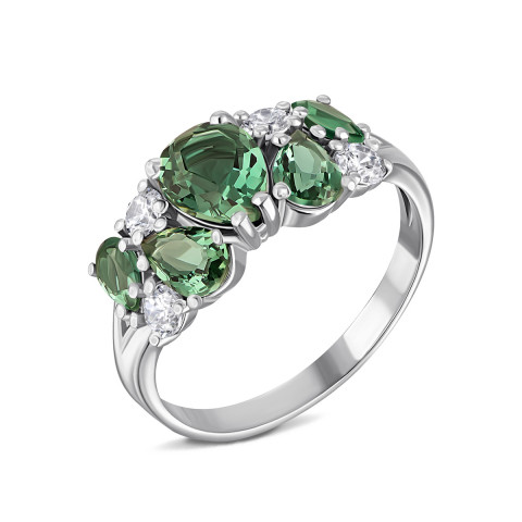 Серебряное кольцо с зеленым кварцем и фианитами (1650/1р-QGR)