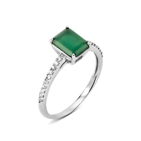 Срібна каблучка з зеленим агатом та фіанітами (1826/1р-GRAG)