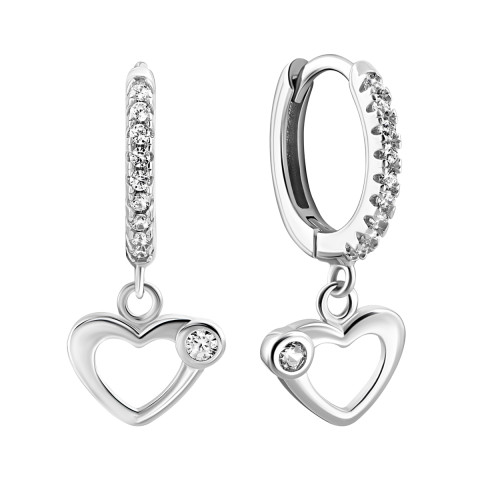 Срібні сережки-підвіски Серце з фіанітами (1EA103982)