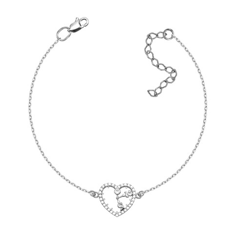 Срібний браслет Серце з фіанітами (1BR69809)