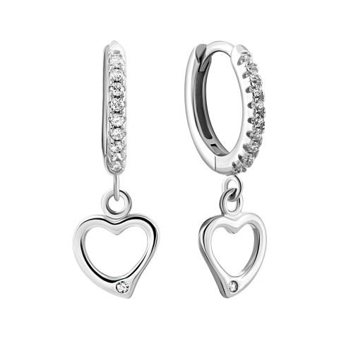 Срібні сережки-підвіски Серце з фіанітами (1EA103993)