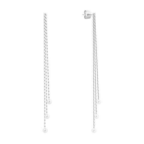 Срібні сережки-підвіски із штучними перлами (1EA104854)