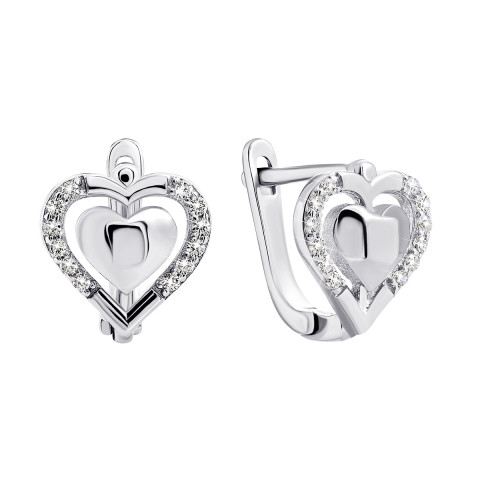 Срібні сережки Серце з фіанітами (1EA93637)