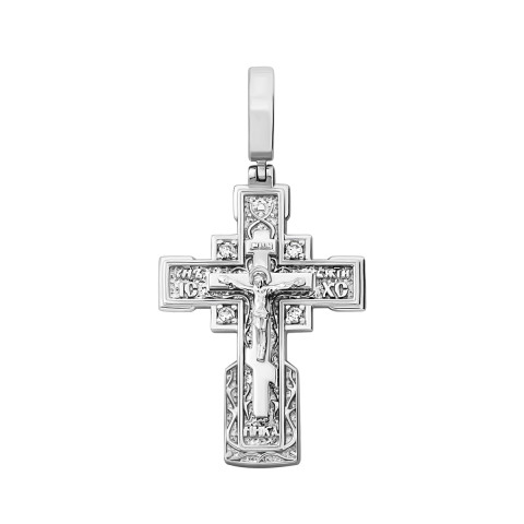 Срібний хрестик Розп'яття Христове з фіанітами (2-0509.0.2)