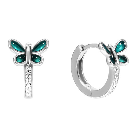 Срібні сережки-конго Метелики з емаллю та фіанітами (20726ebir)