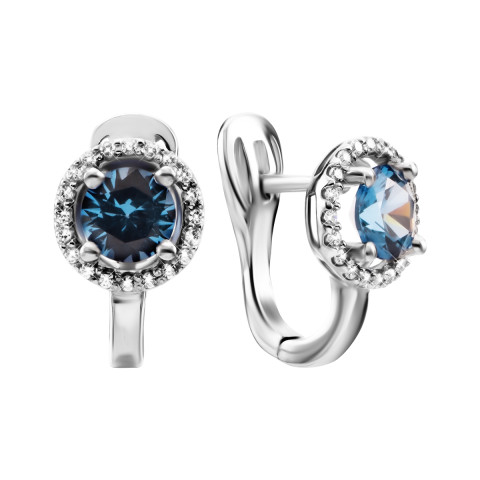 Срібні сережки з кварцем London blue і фіанітами (2470/1р-QLB)