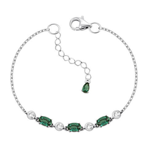 Срібний браслет з зеленим кварцем та фіанітами (4197р-QGR)