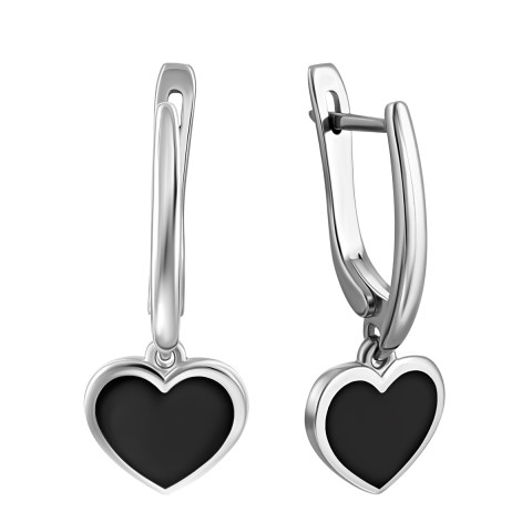 Срібні сережки-підвіски Серце з емаллю (7131 Р (ч))