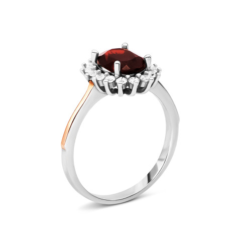 Срібна каблучка з гранатом та фіанітами (847К.г.Rh)