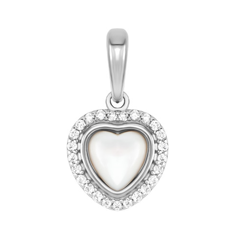 Срібна підвіска Серце з фіанітами і перламутром (89113б)