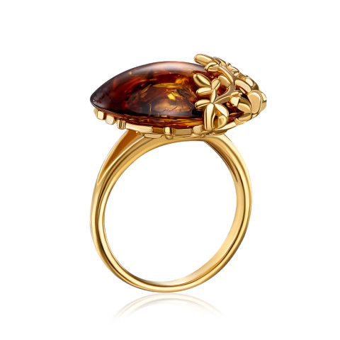 Срібна позолочена каблучка з бурштином AuR503C-R/20/2787