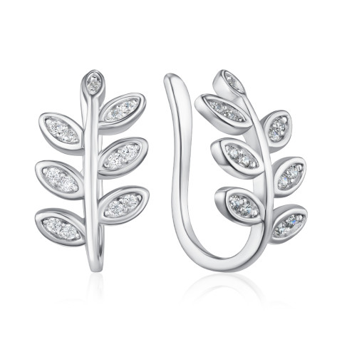 Срібні сережки-кафи з фіанітами B00295-E/12/1
