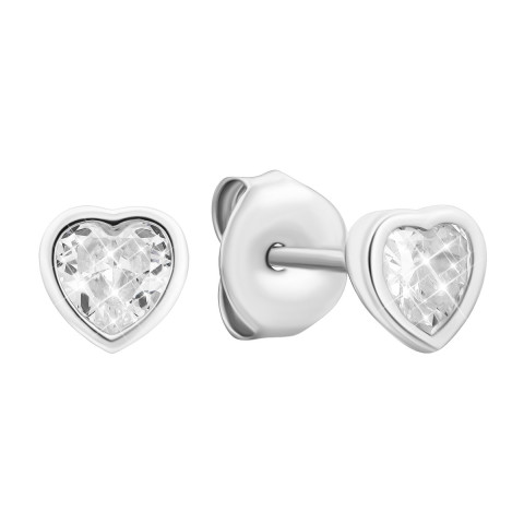 Срібні сережки-пусети Серце з фіанітами (B00993)