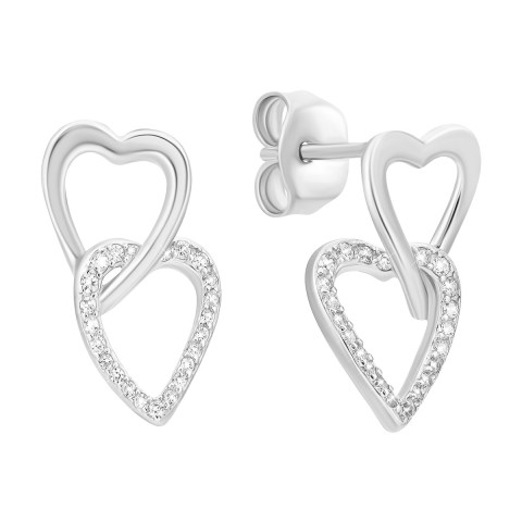 Срібні сережки-підвіски Серце з фіанітами (B01364)