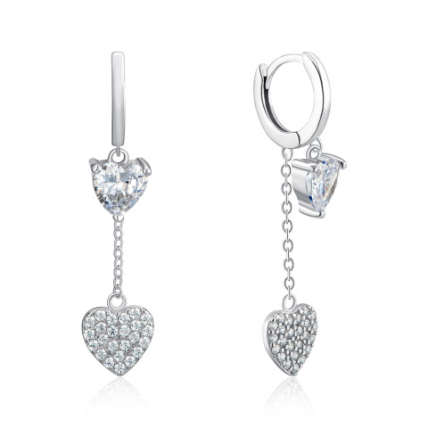 Срібні сережки-конго Серце з фіанітами  B01574-E/12/1