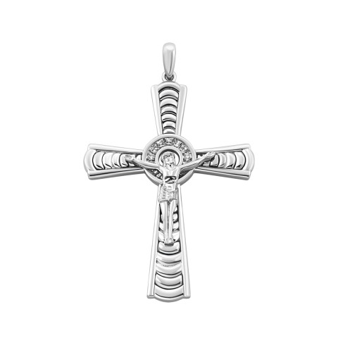 Срібний хрестик Розп'яття Христове з фіанітами (В3м.пд)