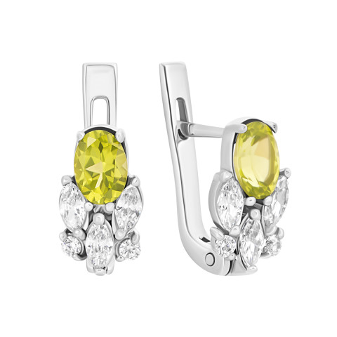 Срібні сережки з перідотом і фіанітами (с1277перRh)