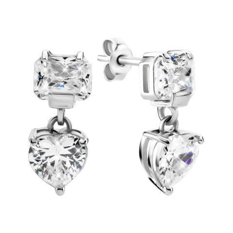 Срібні сережки-підвіски з фіанітами (с1373Rh)