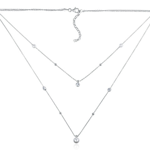 Срібне кольє з перлами та фіанітами (CLT  11848 RH-K/12/4781)