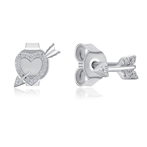 Срібні сережки-пусети Серце та Стріла з фіанітами (ME13693D-E/12/1)
