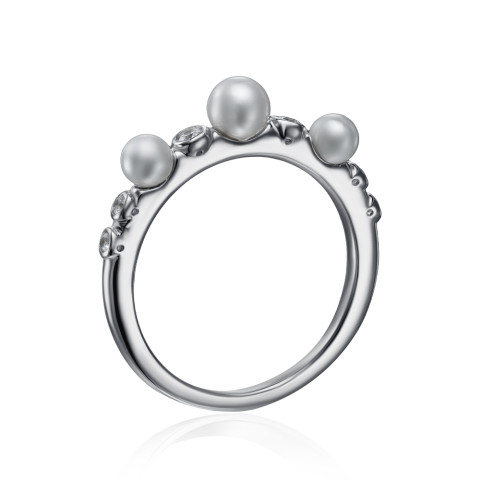 Срібна каблучка з перлами та фіанітами (ML14296A-R/12/4515)