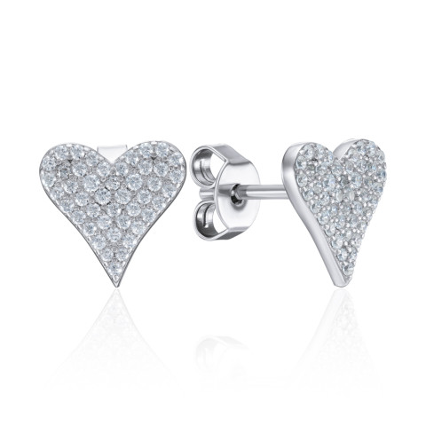 Срібні сережки-пусети Серце з фіанітами (OE04157A-E/12/1)