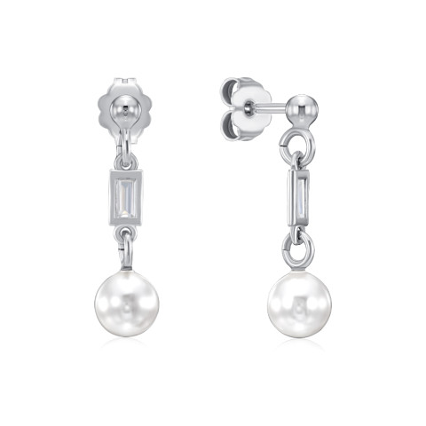 Срібні сережки з перлинами та фіанітами (ORT  8974 RH-E/12/4586)