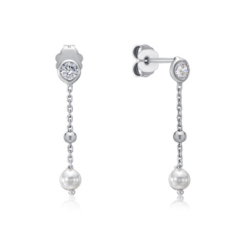 Срібні сережки з перлами та фіанітом (ORT  8975 RH-E/12/4593)