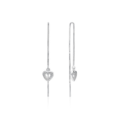 Срібні сережки-протяжки Серце з фіанітами (SE00324-E/12/1)