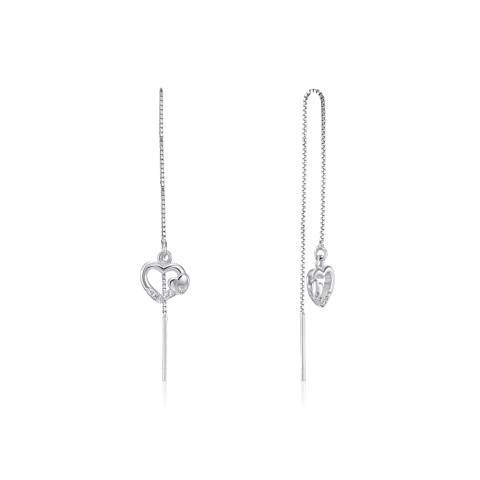 Срібні сережки-протяжки Серце з фіанітами (SE00321-E/12/1)