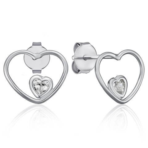 Срібні сережки-пусети Серце з фіанітами (KCV244_OR 1-E/12/1)