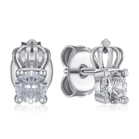 Срібні сережки-пусети Корона з фіанітом (SE01472-E/12/1)