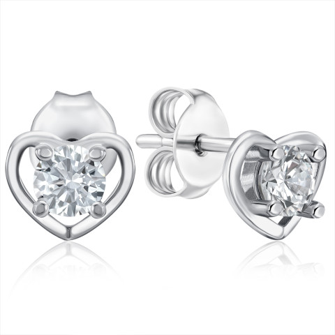 Срібні сережки-пусети Серце з фіанітом (SE01437-E/12/1)