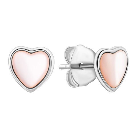 Срібні сережки-пусети Серце з перламутром (E002619)