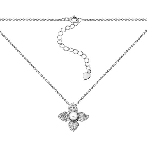 Cрібне кольє з перлами і фіанітами (EN02506)