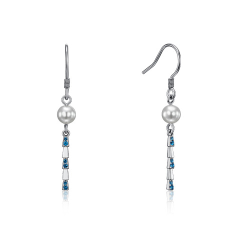 Срібні сережки-підвіски з перлами та фіанітами (GE02397A-E/12/4572)