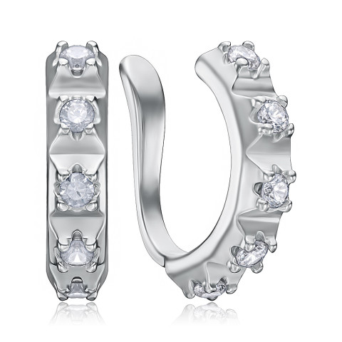 Срібні сережки-кафи з фіанітами ISA0486-E/12/1