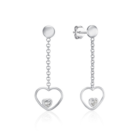 Срібні сережки-підвіски Серце з фіанітами (KCV244_OR 2-E/12/1)
