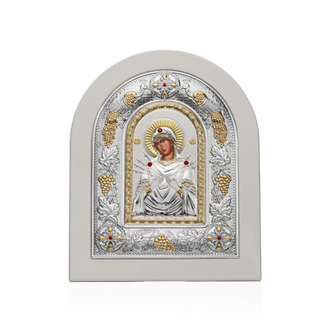 Срібна ікона Божої Матері Семистрільна  MA/E3114/WH-BX