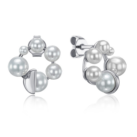 Срібні сережки-пусети з перлами (ME15255A-E/12/2675)