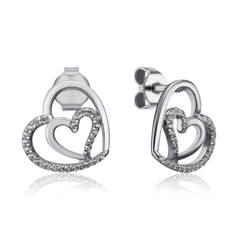 Срібні сережки-пусети Серце з фіанітами (ME15414A-E/12/1)