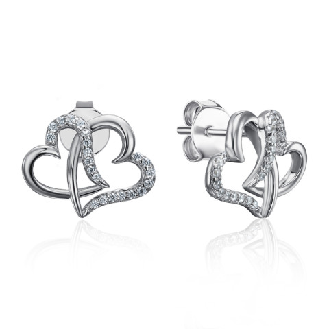 Срібні сережки-пусети Серце з фіанітами (ME15416A-E/12/1)