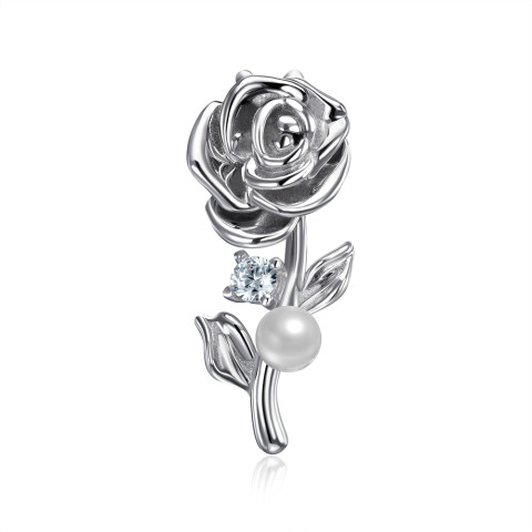 Срібна підвіска Троянда з фіанітом та перлиною (MP14214A-P/12/4509)